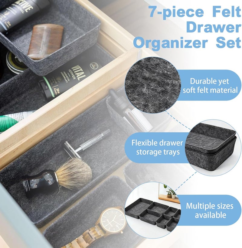 Dingfeng 7 Piece Felt Drawer Organizer for Office Kitchen Bathroom Storage Compartment for Clothes Cosmetics Accessories Drawer Organizer Desk and Dressing Table - Image 3