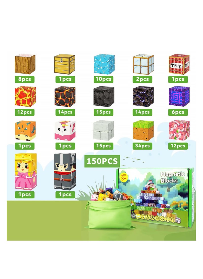 150 PCS Magnetic Building Blocks, STEM Magnetic Tiles Building Set, Creative Educational Toys, Sensory & Outdoor Toys for Kids Aged 3+ Years Old  - Image 4