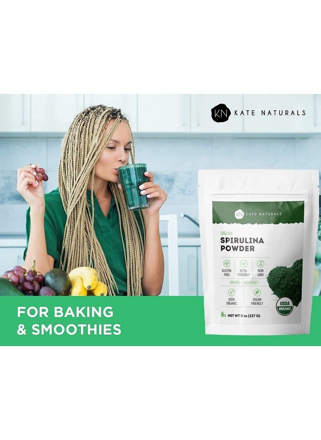 Kate Naturals - Organic Spirulina Powder (8 Oz) For Immune Support And Antioxidants Usda Certified. Natural. Nongmo. Glutenfree. Nutrient Dense Superfood Supplement - Image 1