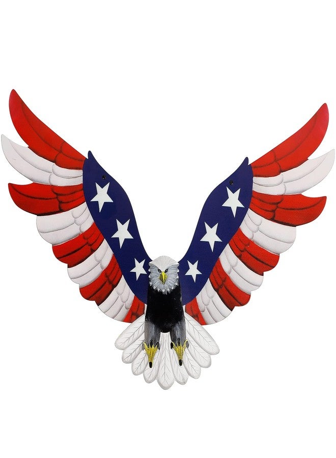 Adroiteet American Eagle Patriotic decorations, Independence Day 4th of July Decoration Metal Wall Art, American Flag Bald Eagle Hanging Sculpture, Large Handmade Centerpiece for Indoor Bedroom Office Outdoor 23.6" x 14" - Image 1