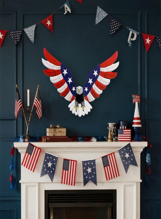 Adroiteet American Eagle Patriotic decorations, Independence Day 4th of July Decoration Metal Wall Art, American Flag Bald Eagle Hanging Sculpture, Large Handmade Centerpiece for Indoor Bedroom Office Outdoor 23.6" x 14" - Image 2