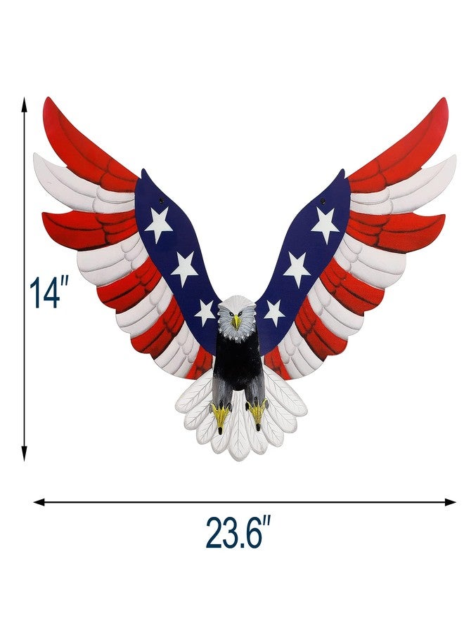 Adroiteet American Eagle Patriotic decorations, Independence Day 4th of July Decoration Metal Wall Art, American Flag Bald Eagle Hanging Sculpture, Large Handmade Centerpiece for Indoor Bedroom Office Outdoor 23.6" x 14" - Image 3
