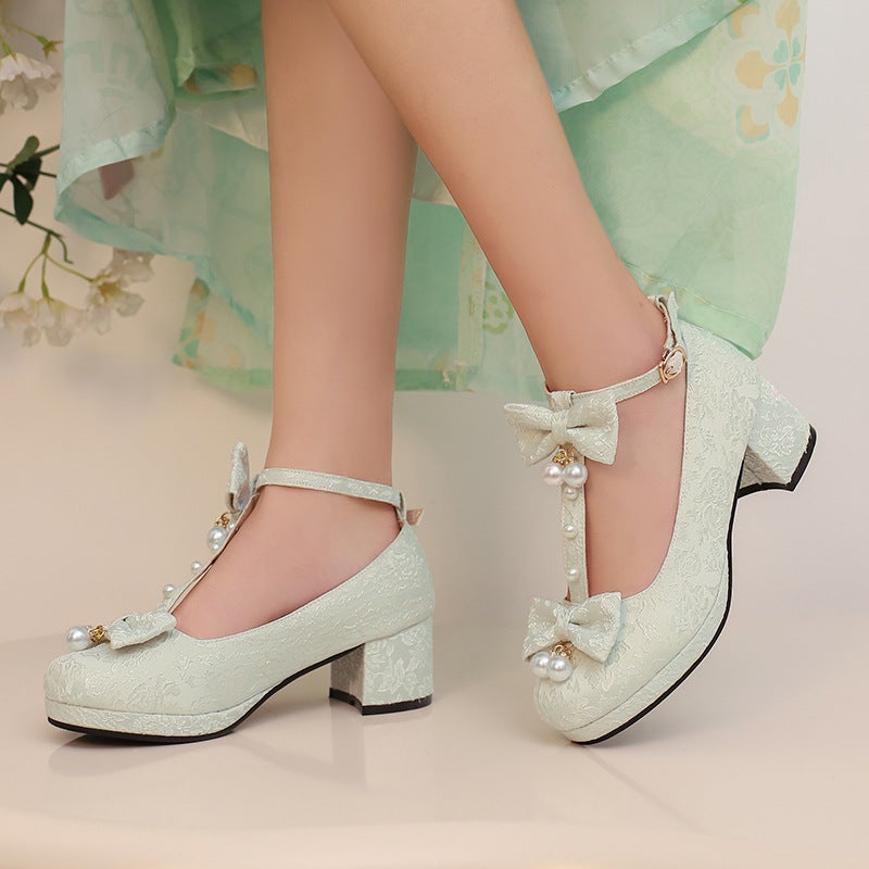 Wish Source 2025 Mid-Heel New Chinese 30-43 Buckle Jacquard Bow Lolita Shoes - Image 5