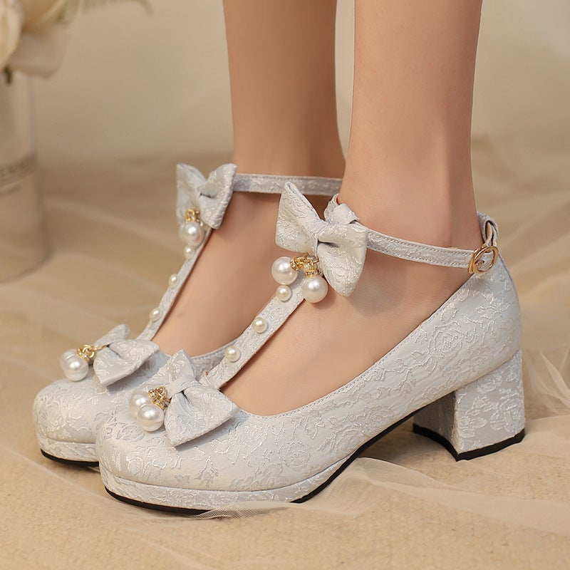 Wish Source 2025 Mid-Heel New Chinese 30-43 Buckle Jacquard Bow Lolita Shoes - Image 2