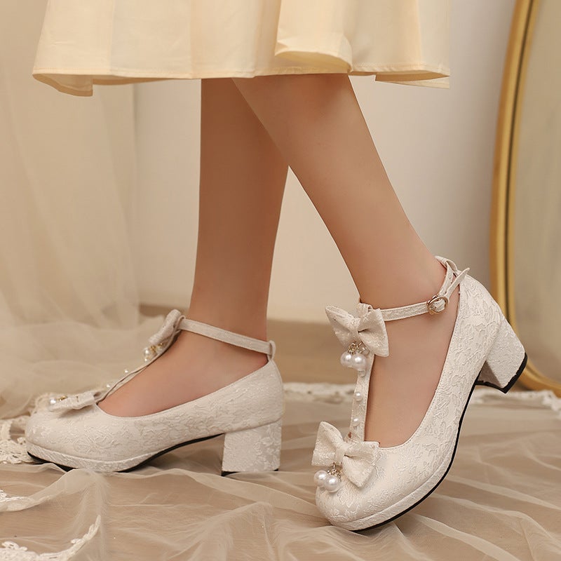 Wish Source 2025 Mid-Heel New Chinese 30-43 Buckle Jacquard Bow Lolita Shoes - Image 4
