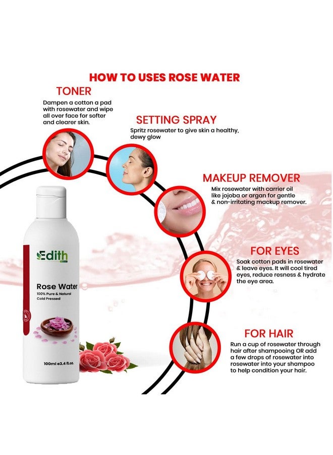 Edith Natural's GULABJAL-Blossom with Radiance: Pure Rose Water - Natural Toner and Hydrating Mist for Skin and Hair"-100 ml - Image 3
