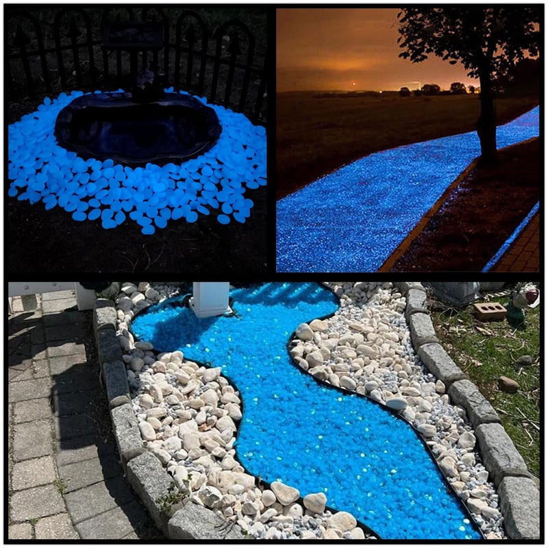 NAMTSO Glow in The Dark Rocks Outdoor 500 pcs Blue Solar Rocks for Landscaping Outdoor Decor Glow in The Dark Stones Glowing Pebbles for Garden Backyard Patio Lawn Pond Fish Tank Aquarium Decor