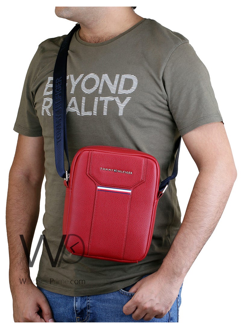 Tommy Hilfiger Plus Tommy Hilfiger Red Crossbody Messenger Leather Bag For Men - Image 2
