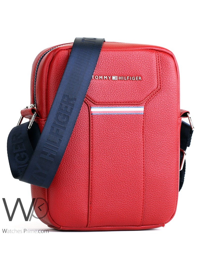 Tommy Hilfiger Plus Tommy Hilfiger Red Crossbody Messenger Leather Bag For Men - Image 4