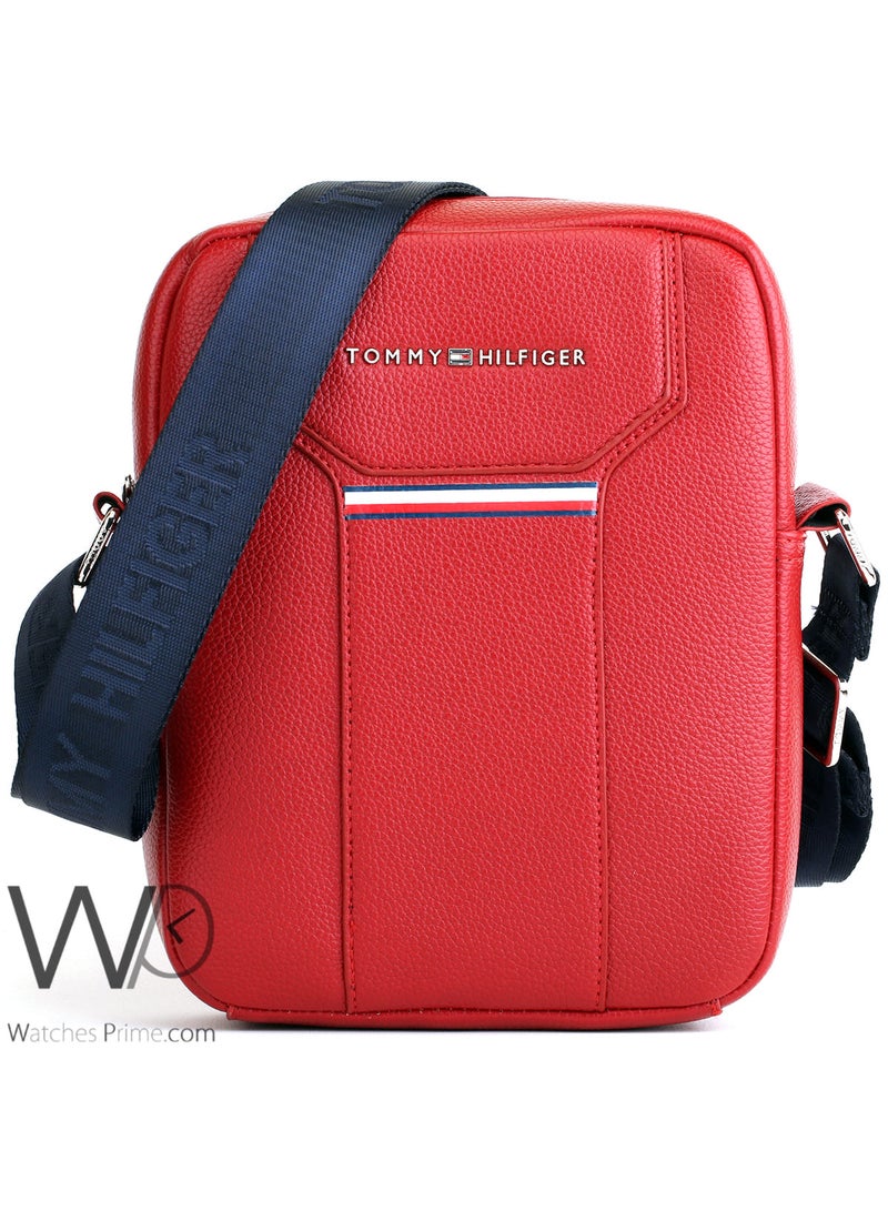 Tommy Hilfiger Plus Tommy Hilfiger Red Crossbody Messenger Leather Bag For Men - Image 1
