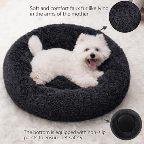 ZEXSAZONE 2-in-1 Reversible Summer Cooling Donut Pet Bed for Cats & Puppies | Ultra Soft Washable Round Bed for Persian Cat, Shih Tzu & Small Dogs | Black | Small Pets - Image 3