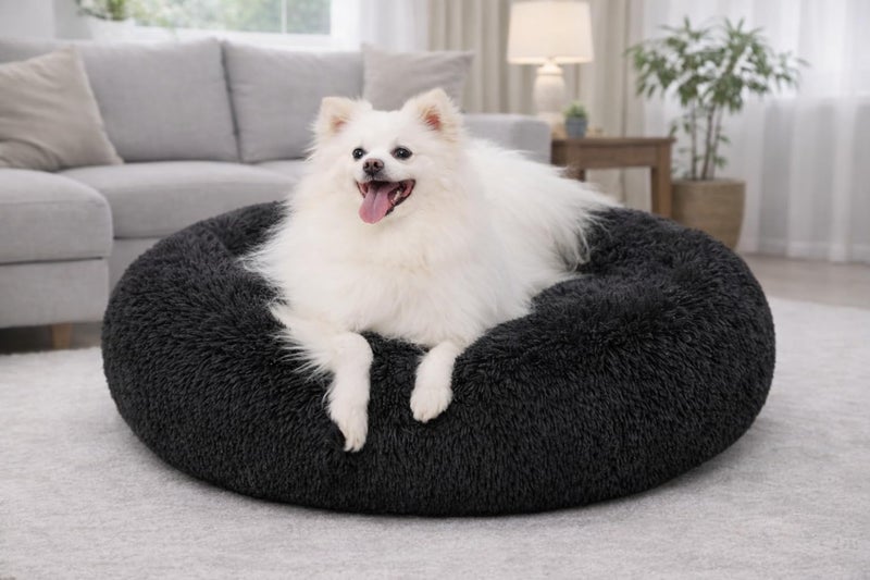 ZEXSAZONE 2-in-1 Reversible Summer Cooling Donut Pet Bed for Cats & Puppies | Ultra Soft Washable Round Bed for Persian Cat, Shih Tzu & Small Dogs | Black | Small Pets - Image 1