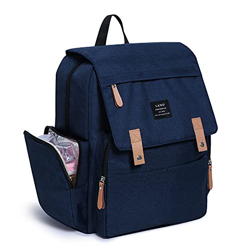 Land diaper bag multi-function waterproof travel backpack nappy bags insulated compartment pockets wipes pocket (navy blue) - Image 1