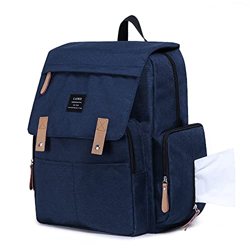 Land diaper bag multi-function waterproof travel backpack nappy bags insulated compartment pockets wipes pocket (navy blue) - Image 3