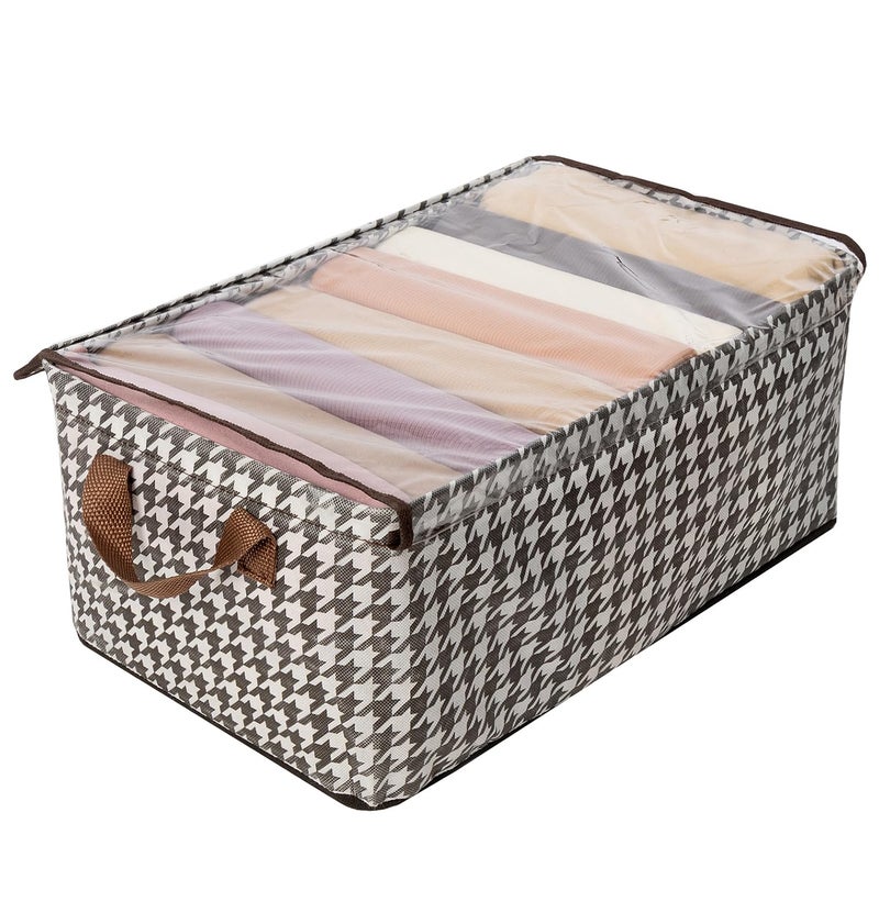 House of Quirk Durable Linen Closet Organizers Clothing and Foldable Flip Storage Baskets, Rectangle Storage Boxes for Pants, Jeans, Shirt, Sweaters,Socks (Pack 1, Beige) - Image 4