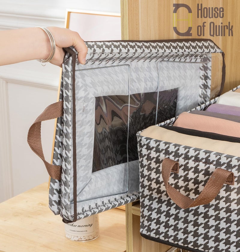 House of Quirk Durable Linen Closet Organizers Clothing and Foldable Flip Storage Baskets, Rectangle Storage Boxes for Pants, Jeans, Shirt, Sweaters,Socks (Pack 1, Beige) - Image 5