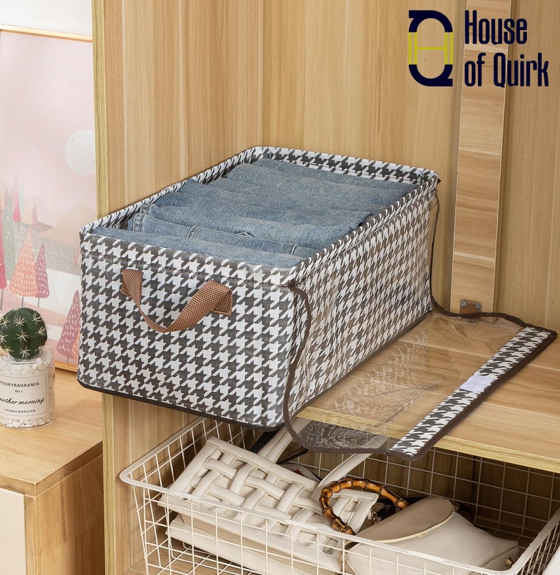 House of Quirk Durable Linen Closet Organizers Clothing and Foldable Flip Storage Baskets, Rectangle Storage Boxes for Pants, Jeans, Shirt, Sweaters,Socks (Pack 1, Beige) - Image 2