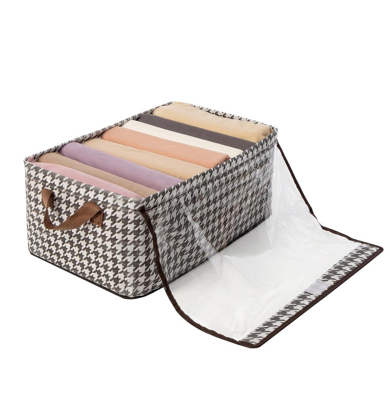 House of Quirk Durable Linen Closet Organizers Clothing and Foldable Flip Storage Baskets, Rectangle Storage Boxes for Pants, Jeans, Shirt, Sweaters,Socks (Pack 1, Beige) - Image 1