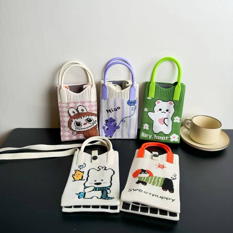 Advanced Sense Ins Mobile Phone Bag New Cartoon Knitted Bag Dopamine Niche All-Match Crossbody Shoulder Bag Handbag - Image 2