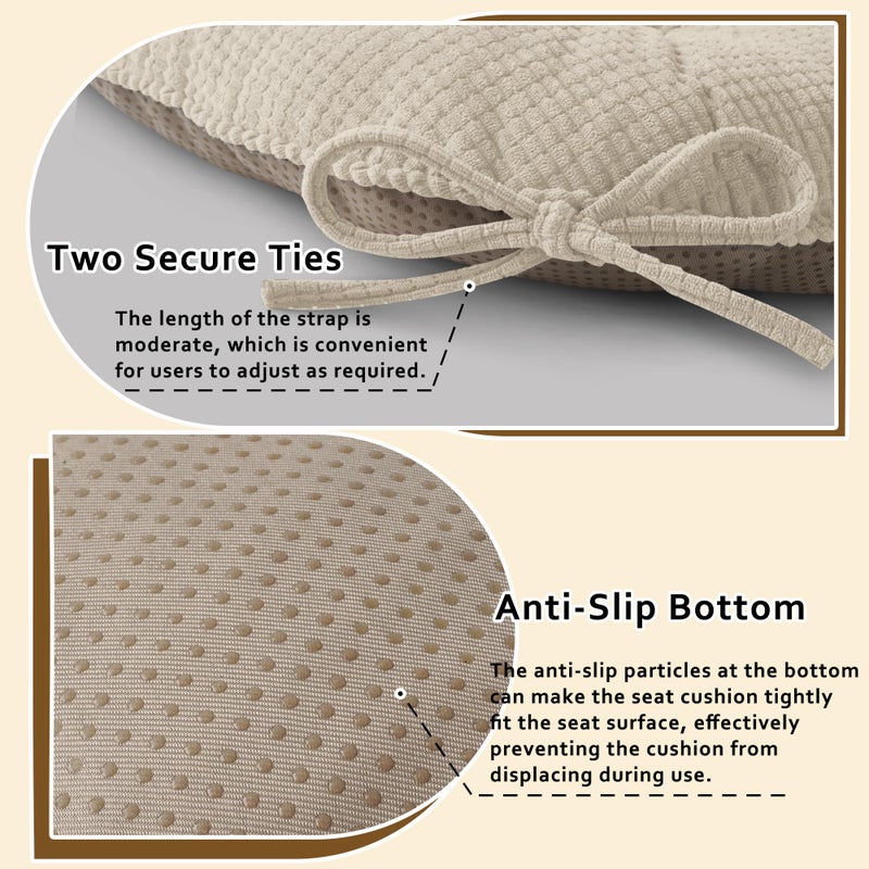 ELFJOY Dining Chair Cushions Set of 2 Thick Non Slip Kitchen Chair Pads with Ties Comfortable Indoor Kitchen Seat Cushions 18" x 18" x 3" Beige - Image 4