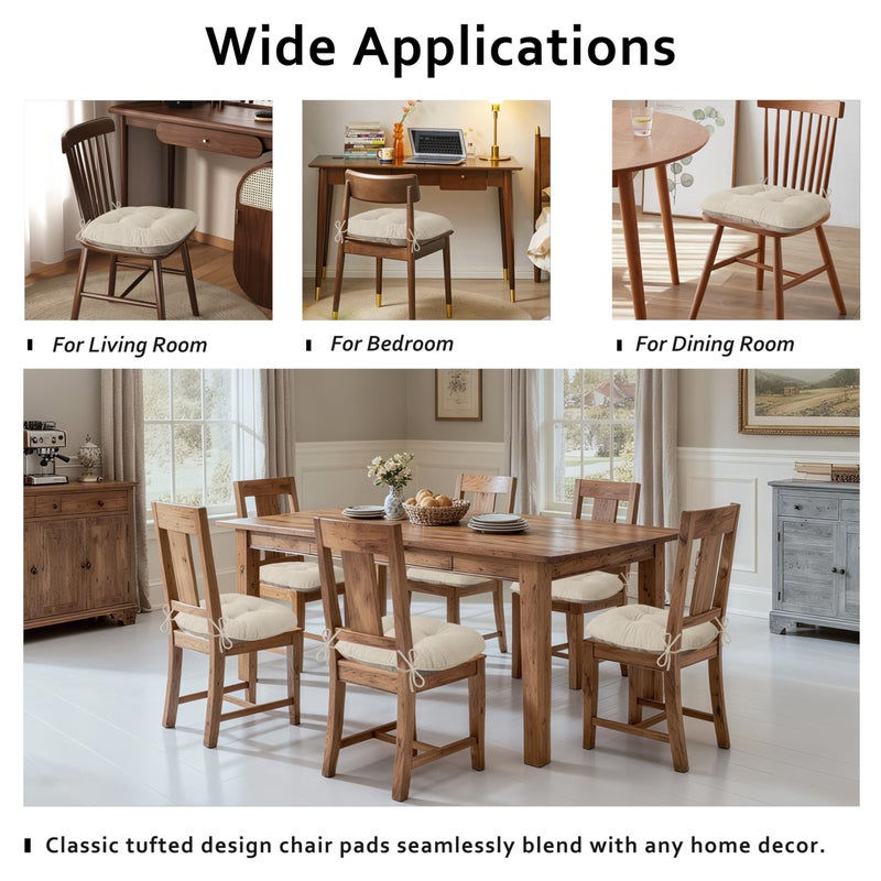 ELFJOY Dining Chair Cushions Set of 2 Thick Non Slip Kitchen Chair Pads with Ties Comfortable Indoor Kitchen Seat Cushions 18" x 18" x 3" Beige - Image 5