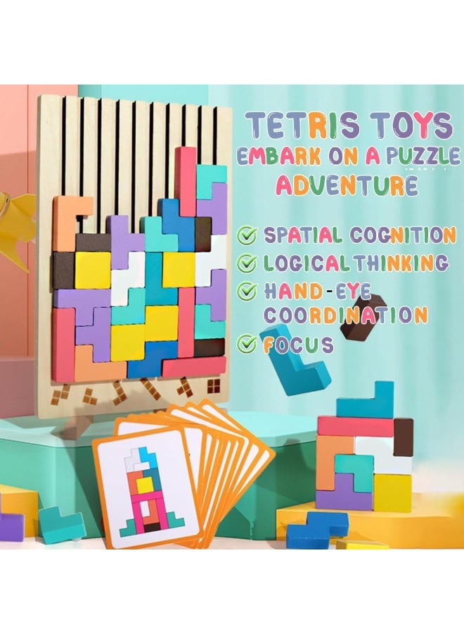 Soofam Wooden Stacking Game Tetris, Wooden Puzzle Tetris 3D, Montessori Wooden Toy Tetris 3 4 5 6 Years, Intelligence Jigsaw, Gift for Children, Brain Puzzle - Image 4
