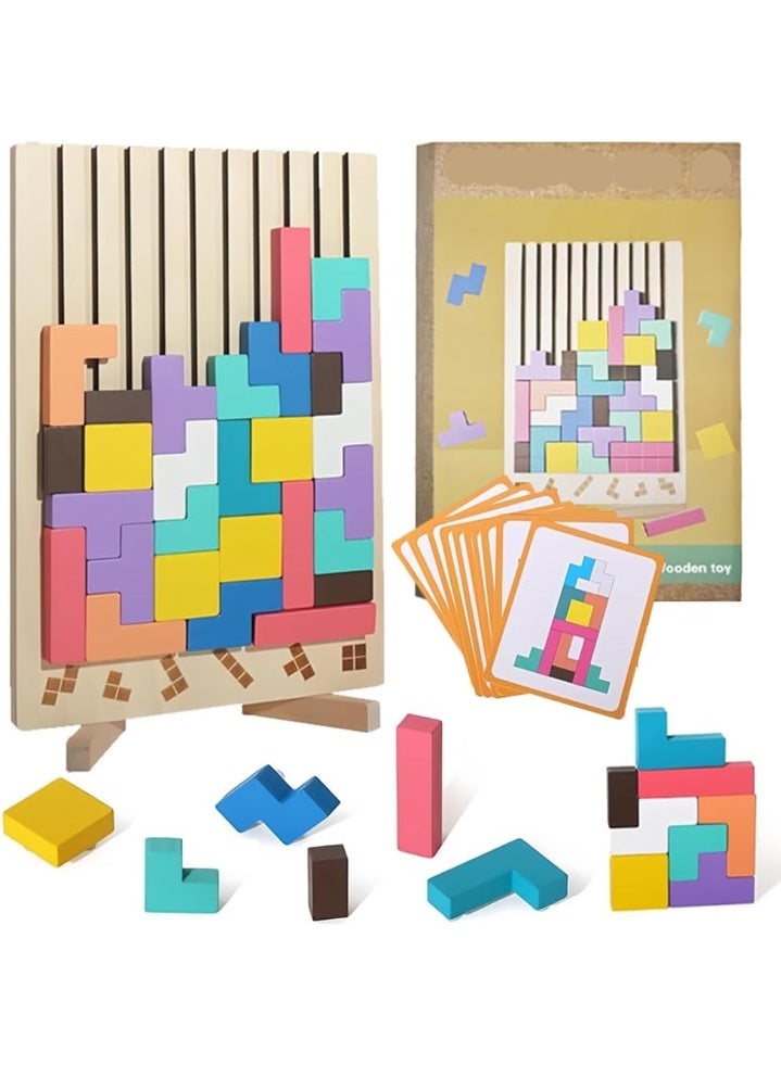 Soofam Wooden Stacking Game Tetris, Wooden Puzzle Tetris 3D, Montessori Wooden Toy Tetris 3 4 5 6 Years, Intelligence Jigsaw, Gift for Children, Brain Puzzle - Image 1