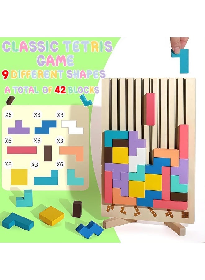 Soofam Wooden Stacking Game Tetris, Wooden Puzzle Tetris 3D, Montessori Wooden Toy Tetris 3 4 5 6 Years, Intelligence Jigsaw, Gift for Children, Brain Puzzle - Image 3
