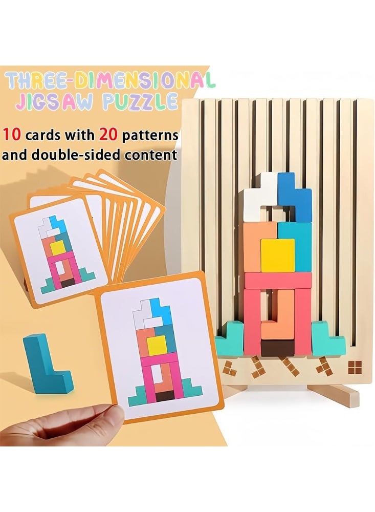 Soofam Wooden Stacking Game Tetris, Wooden Puzzle Tetris 3D, Montessori Wooden Toy Tetris 3 4 5 6 Years, Intelligence Jigsaw, Gift for Children, Brain Puzzle - Image 5