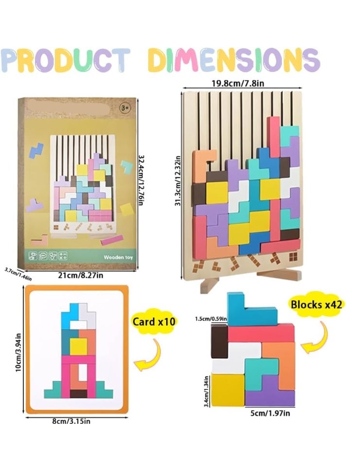 Soofam Wooden Stacking Game Tetris, Wooden Puzzle Tetris 3D, Montessori Wooden Toy Tetris 3 4 5 6 Years, Intelligence Jigsaw, Gift for Children, Brain Puzzle - Image 2