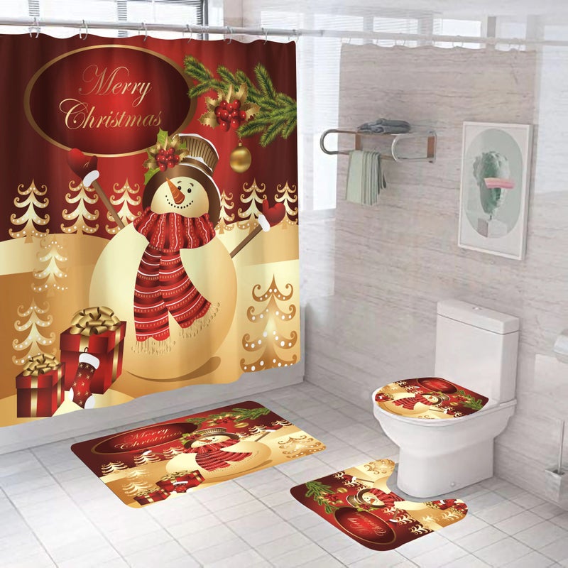 Bluejw Hot Selling 4-in-1 Christmas Series Waterproof Shower Curtain Set Absorbent Polyester Vintage and Cartoon Design Styles - Image 1