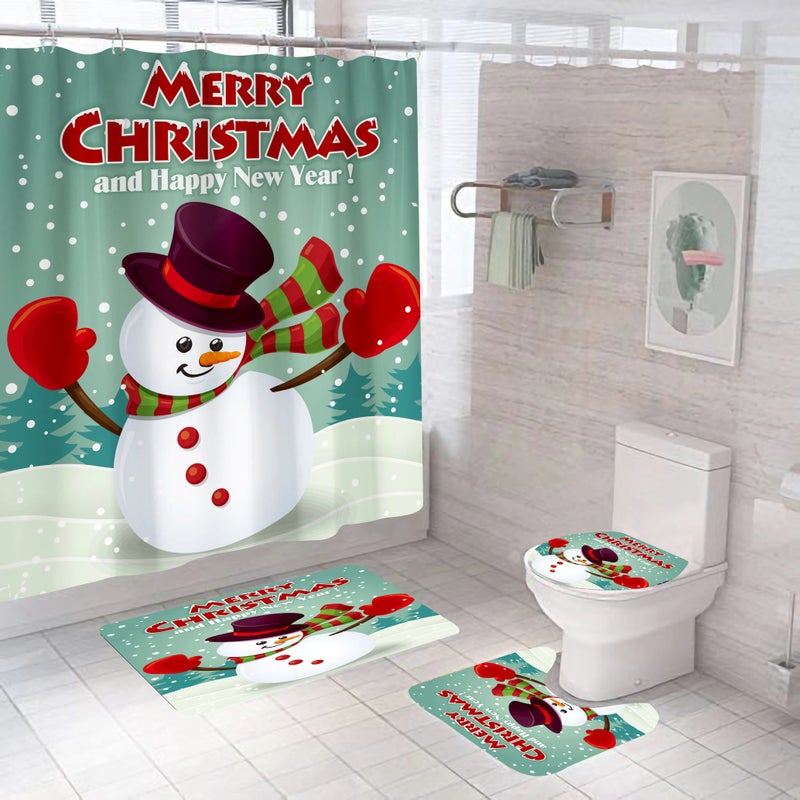 Bluejw Hot Selling 4-in-1 Christmas Series Waterproof Shower Curtain Set Absorbent Polyester Vintage and Cartoon Design Styles - Image 5