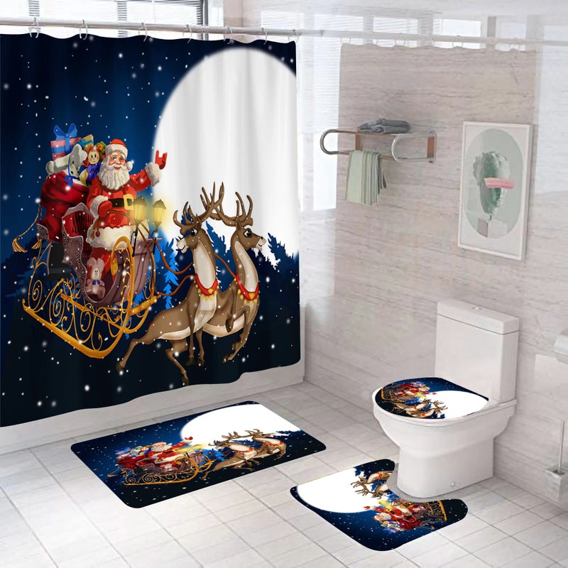 Bluejw Hot Selling 4-in-1 Christmas Series Waterproof Shower Curtain Set Absorbent Polyester Vintage and Cartoon Design Styles - Image 4