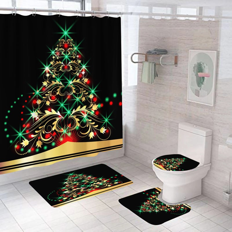 Bluejw Hot Selling 4-in-1 Christmas Series Waterproof Shower Curtain Set Absorbent Polyester Vintage and Cartoon Design Styles - Image 3