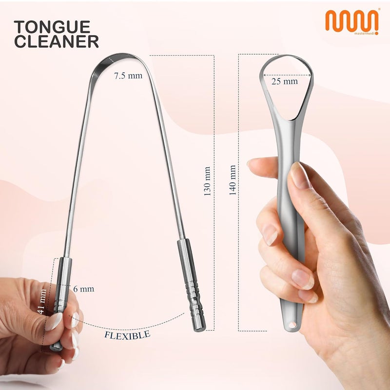 MasterMedi Tongue Scraper with Multicolor Cases (2 Pack), 100% Stainless Steel, Reduce Bad Breath, Easy to Use Tongue Scraper for Adults, Tongue Cleaner for Oral Care & Hygiene - Image 2