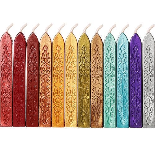 Bememo 12 Pieces Sealing Wax Sticks with Wicks Antique Fire Manuscript Sealing Wax for Seal StampChristmas Color