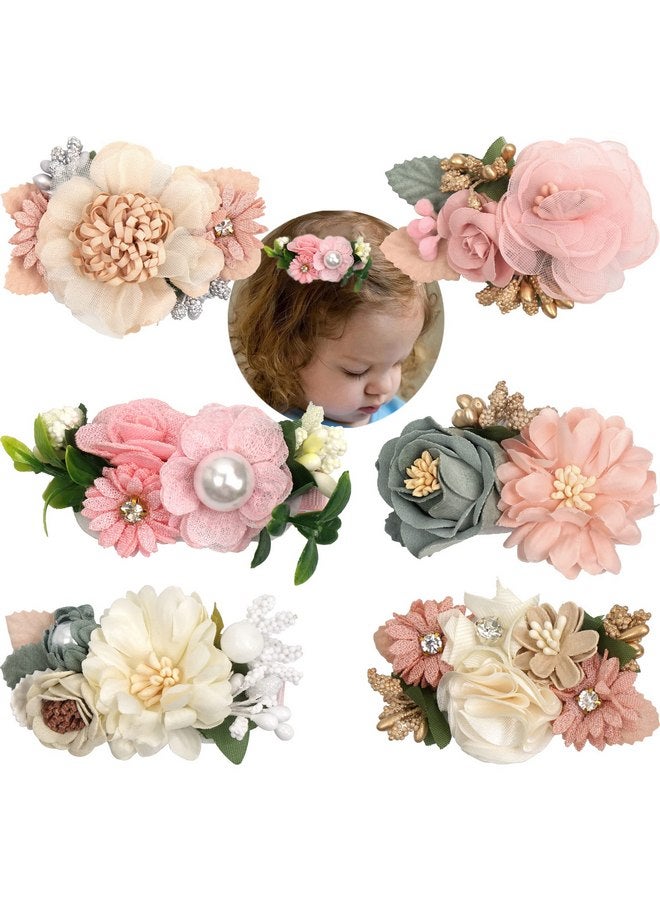 BBgifts 6 PCS Handmade Flower Hair Bows Fully Lined Alligator Hair Clips Faux Pearls Floral Hair Clips Barrettes Hair Accessories for Women Girls Toddlers Kids Children - Image 1