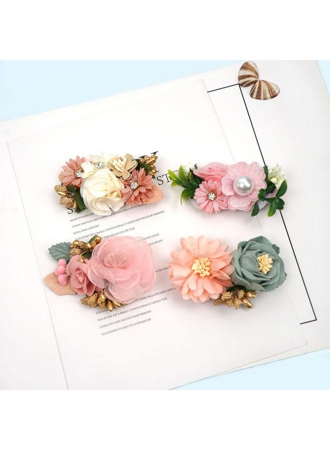 BBgifts 6 PCS Handmade Flower Hair Bows Fully Lined Alligator Hair Clips Faux Pearls Floral Hair Clips Barrettes Hair Accessories for Women Girls Toddlers Kids Children - Image 4