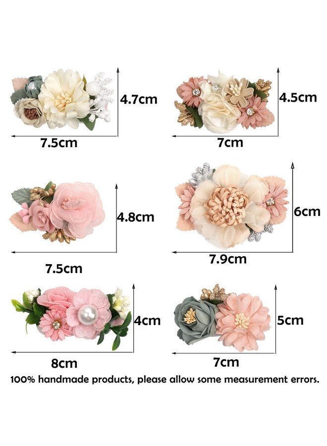 BBgifts 6 PCS Handmade Flower Hair Bows Fully Lined Alligator Hair Clips Faux Pearls Floral Hair Clips Barrettes Hair Accessories for Women Girls Toddlers Kids Children - Image 2