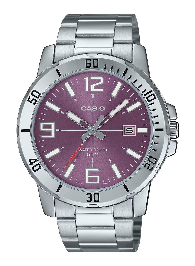 CASIO ساعة كوارتز أنالوج بمينا بنفسجية من الفولاذ المقاوم للصدأ للرجال MTP-VD01D-6BV
