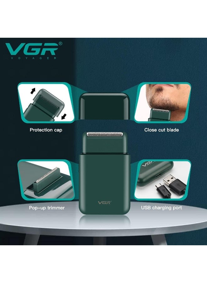 VGR v-390 shaving machine for men electric shaver for men's Foil Shaver with Pop-up Trimmer and USB Charging - Super Trim for Precise Trimming whit Beard Brush (Gift) green - Image 4