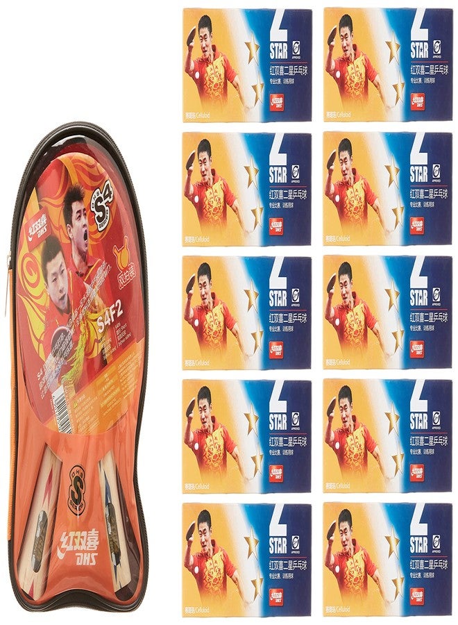 دي إتش أس مضرب تنس الطاولة S-S4F2 DHS مع كرة تنس الطاولة DHS 40 مم نجمتين برتقالي (علبة 100 قطعة) (أسود/أزرق) TT NET410 - Image 3