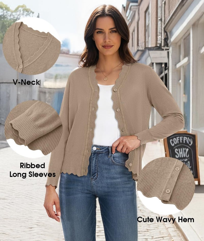 GRECERELLE Cardigan Sweaters for Women Lightweight Long Sleeve Shrug Sweater for Women Dressy(Khaki, Large) - Image 5