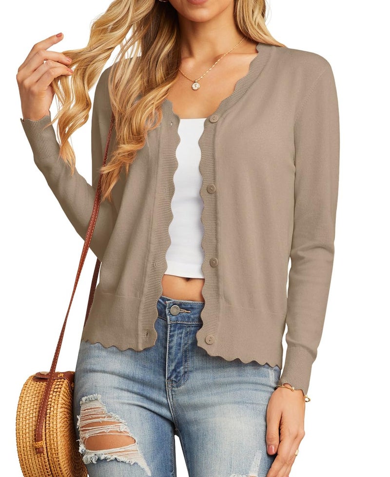 GRECERELLE Cardigan Sweaters for Women Lightweight Long Sleeve Shrug Sweater for Women Dressy(Khaki, Large) - Image 2