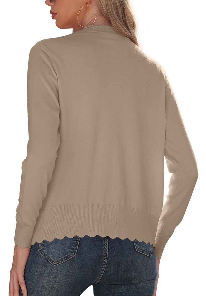 GRECERELLE Cardigan Sweaters for Women Lightweight Long Sleeve Shrug Sweater for Women Dressy(Khaki, Large) - Image 4