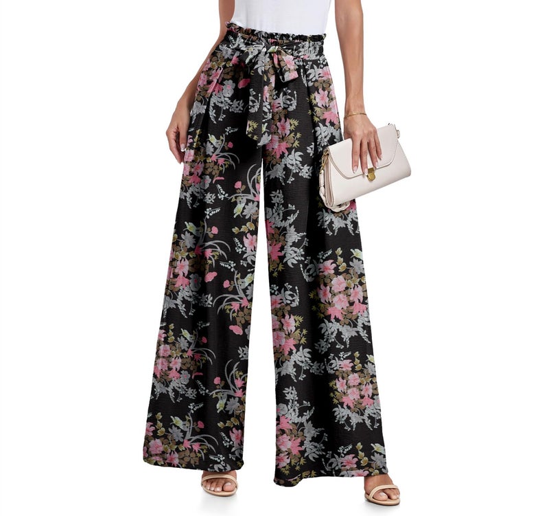 Lepunuo Wide Leg Womens Pants 2024 Floral Work Business Casual High Waisted Dress Palazzo Flowy Trousers - Image 1