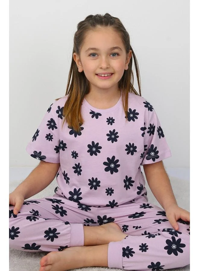 zuzunga Purple Daisy Pattern Short Sleeve Girls' Pajama Set.