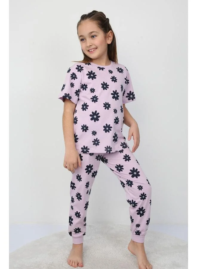 zuzunga Purple Daisy Pattern Short Sleeve Girls' Pajama Set.