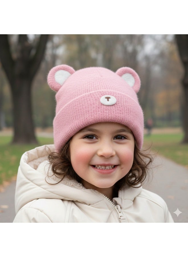 zoba Super soft plush teddy bear-shaped children's ice cap - winter ear warmer - stretchy fit - multi-color - pink - Image 1