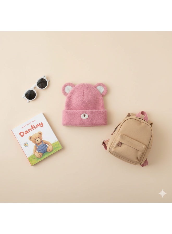 zoba Super soft plush teddy bear-shaped children's ice cap - winter ear warmer - stretchy fit - multi-color - pink - Image 3